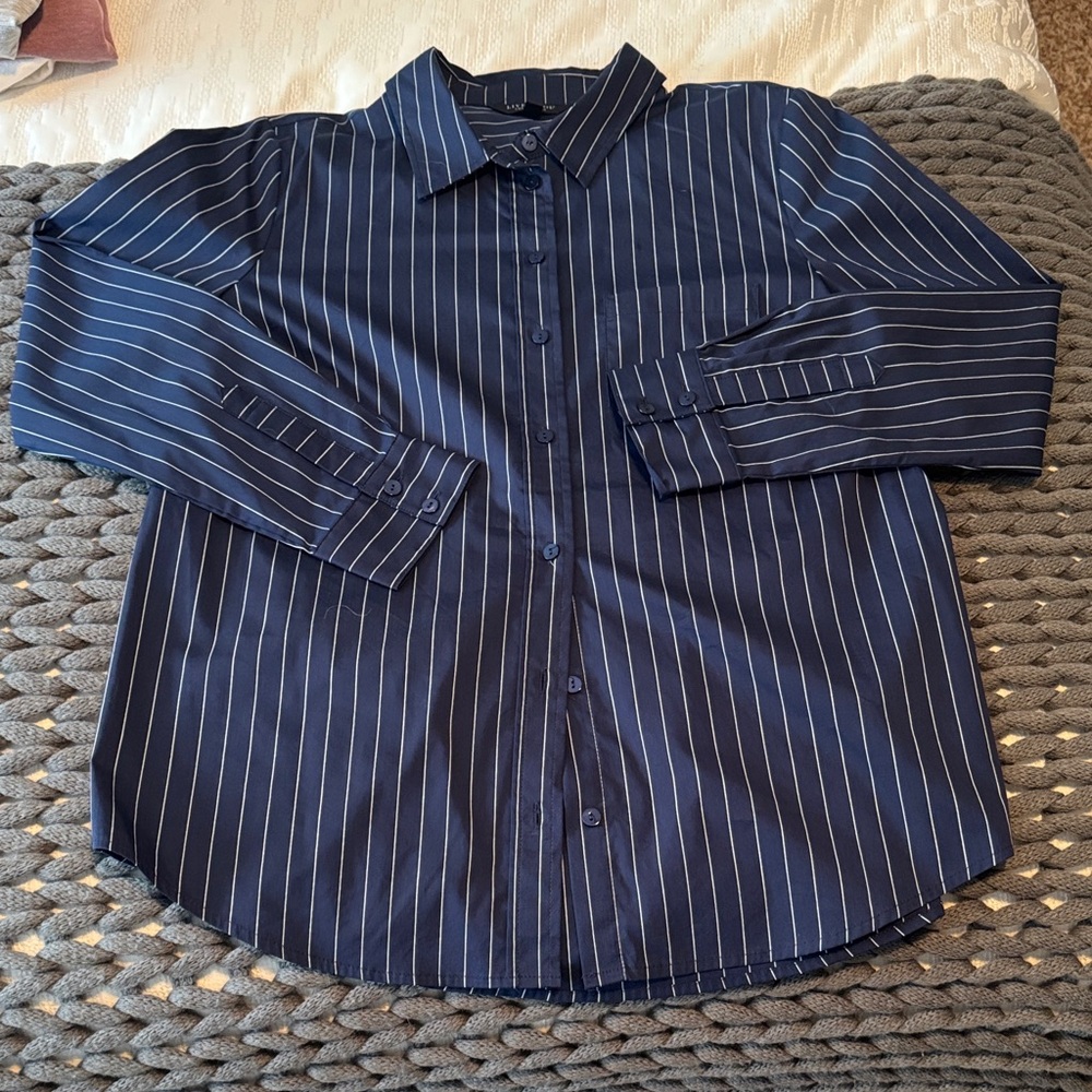 Liverpool Women's  Navy and White Striped Shirt